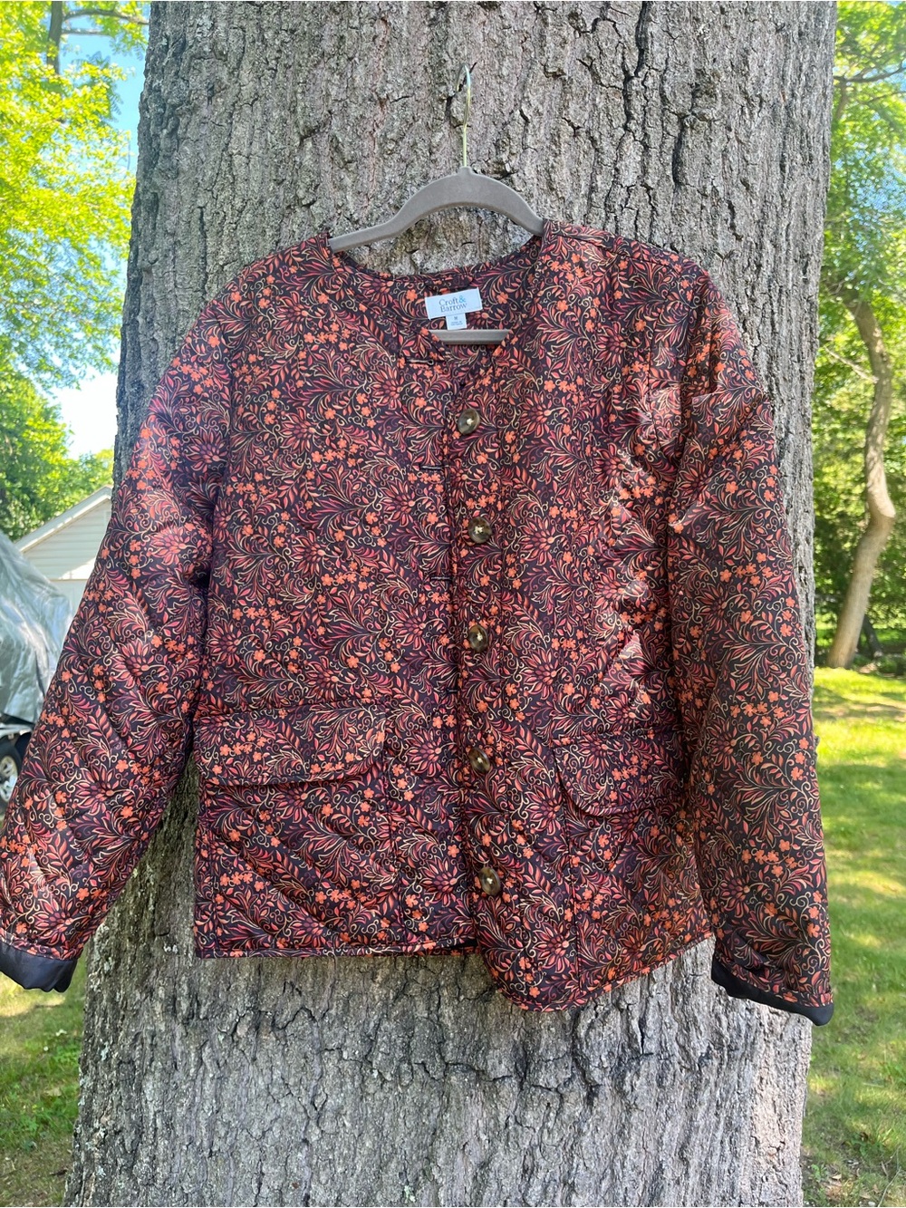 croft & barrow Floral Button-Front Blouse in Black, Orange, Peach